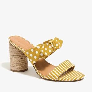 J Crew Raffia Round Block-Heel Sandals Golden Straw